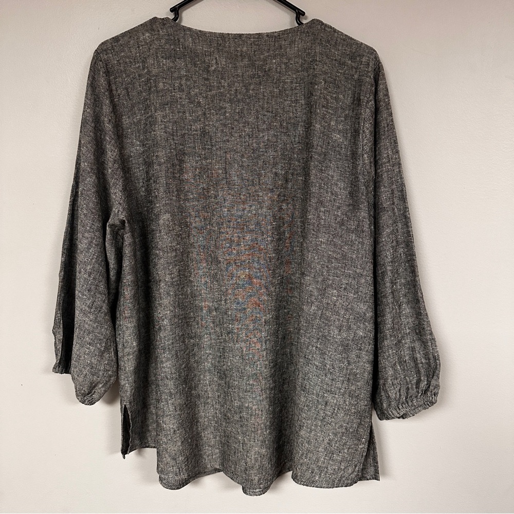 SUSAN GRAVER PURE LINEN BLEND 3/4-SLEEVED PULLOVER TOP, CURVED HEM, L, EUC! - Picture 3 of 9
